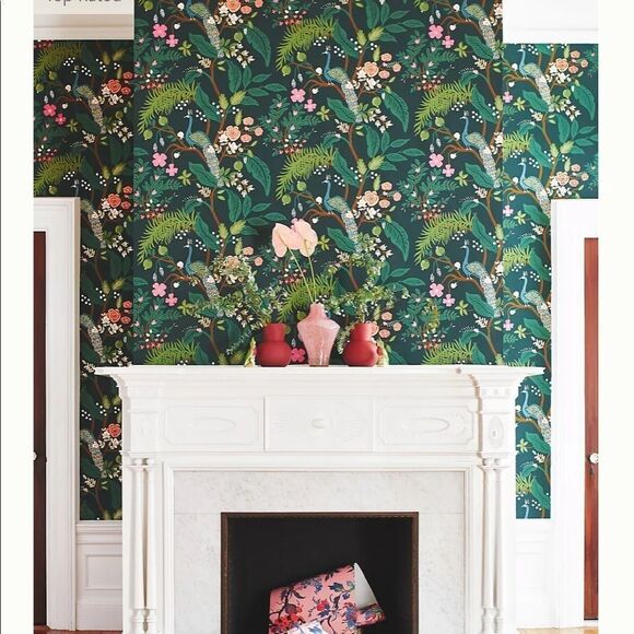 New Anthropologie Rifle Paper Peacock Wallpaper Emerald - Picture 3 of 5